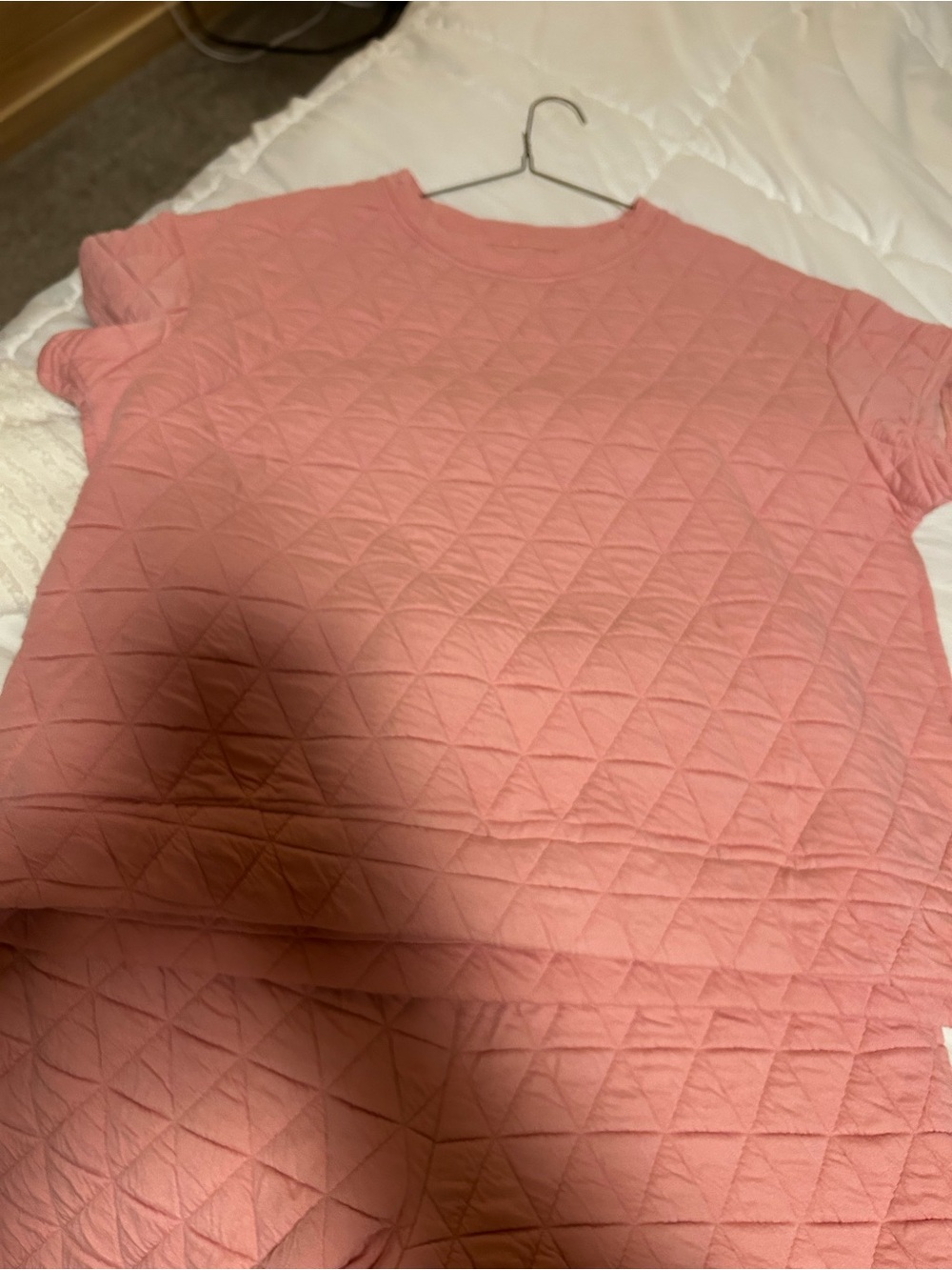 Quilted Short Sleeve Top and pant set- Pink